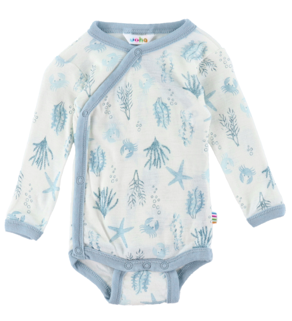 Joha Wrap Bodysuit L/æ - Wool - Light blue w. Print