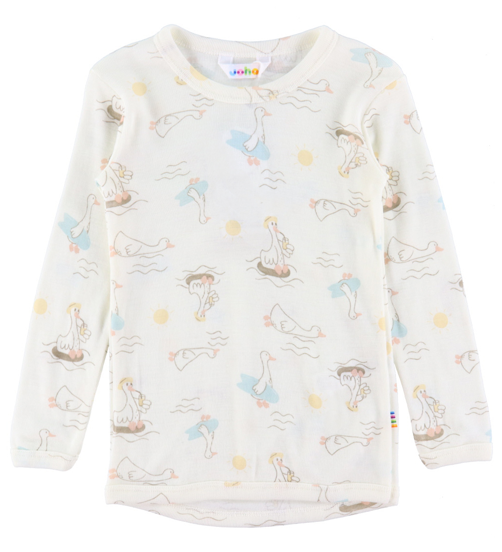 Joha Blouse - Wol/Zijde - Off White m. Print