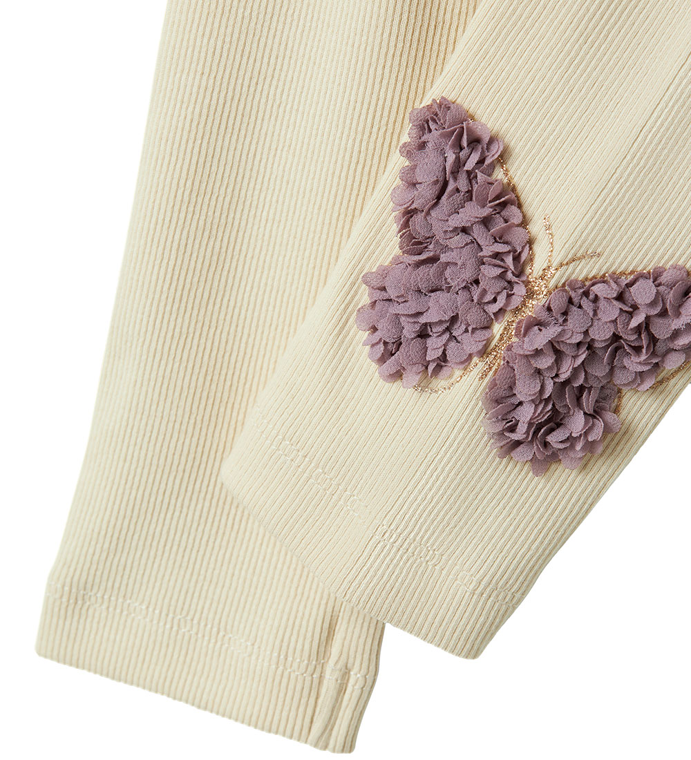Name It Leggings - Rib - NbfBolia - Summer Sand w. Butterfly