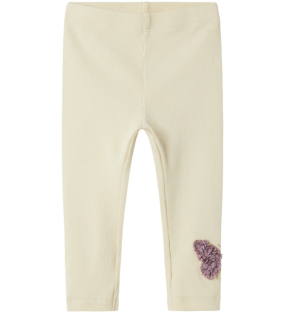 Name It Leggings - Rib - NbfBolia - Summer Sand w. Butterfly