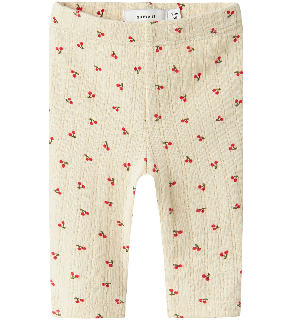 Name It Leggings - NbfBilia - Summer Sand m. Kirsche