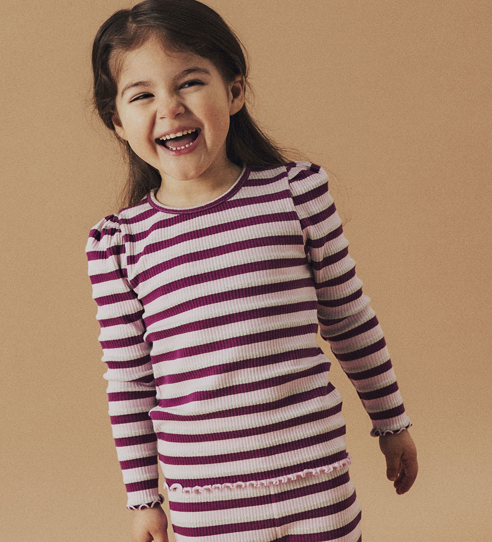 Name It Bluse - Rib - NmfBalisa - Boysenberry m. Streifen/Glitze