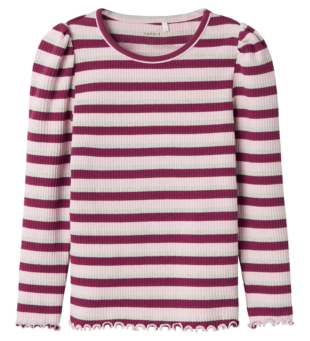 Name It Bluse - Rib - NmfBalisa - Boysenberry m. Streifen/Glitze