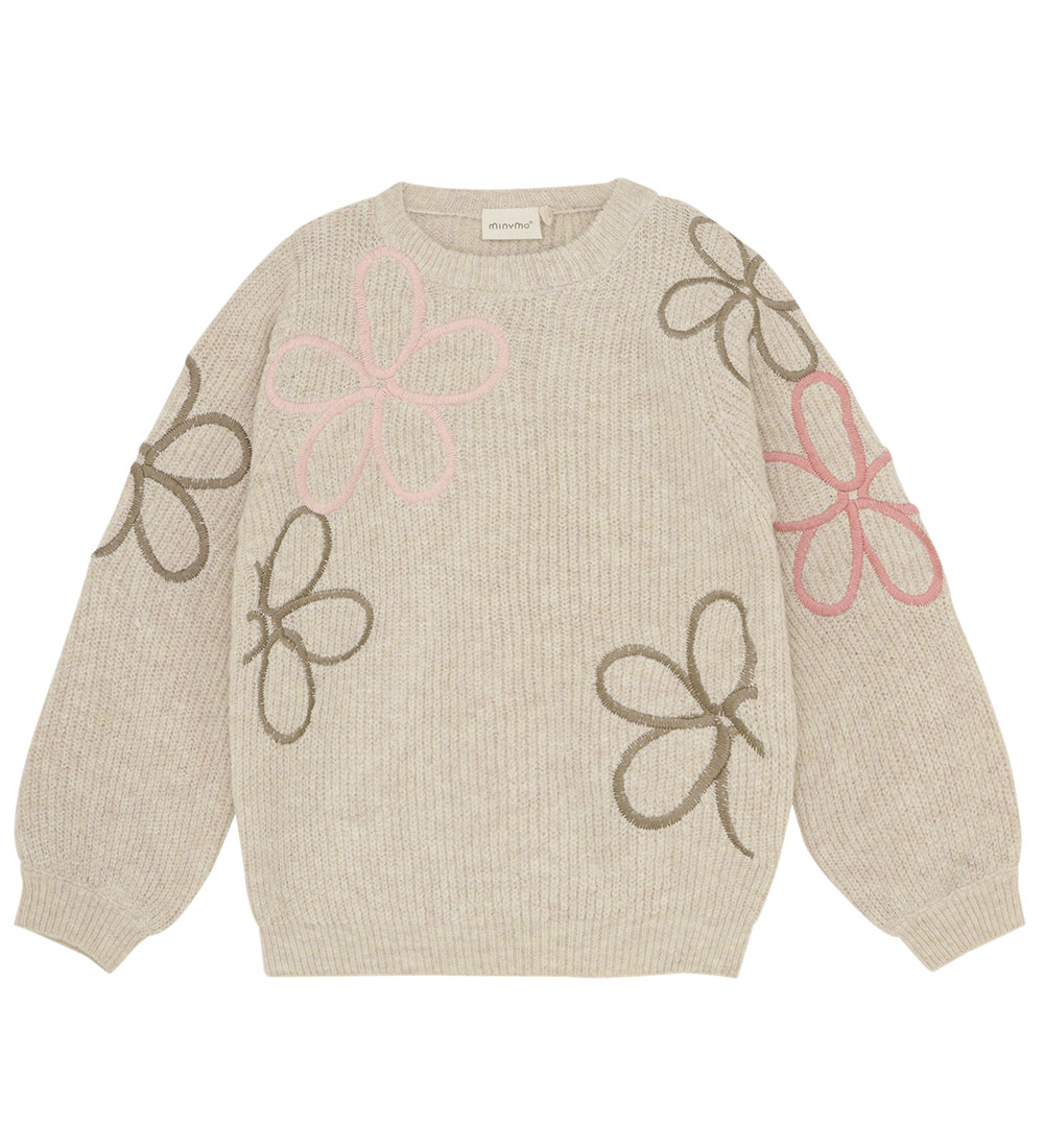 Minymo Blouse - Knitted - Marshmallow White w. Flowers