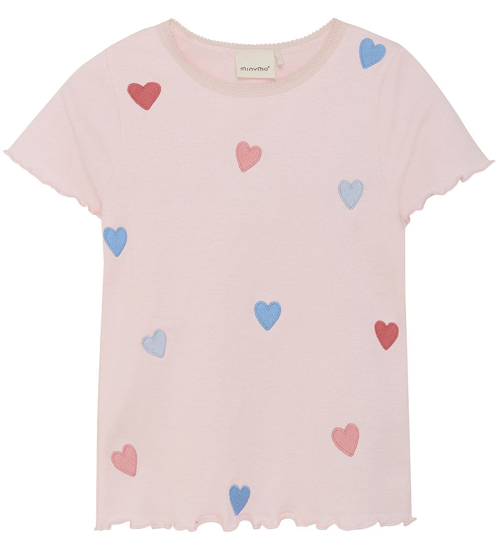 Minymo T-Shirt - Pink Dogwood m. Herzen