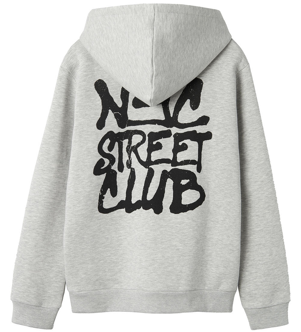 Sweat à Capuche LMTD - NlmByc - Light Grey Melange av. Imprimé