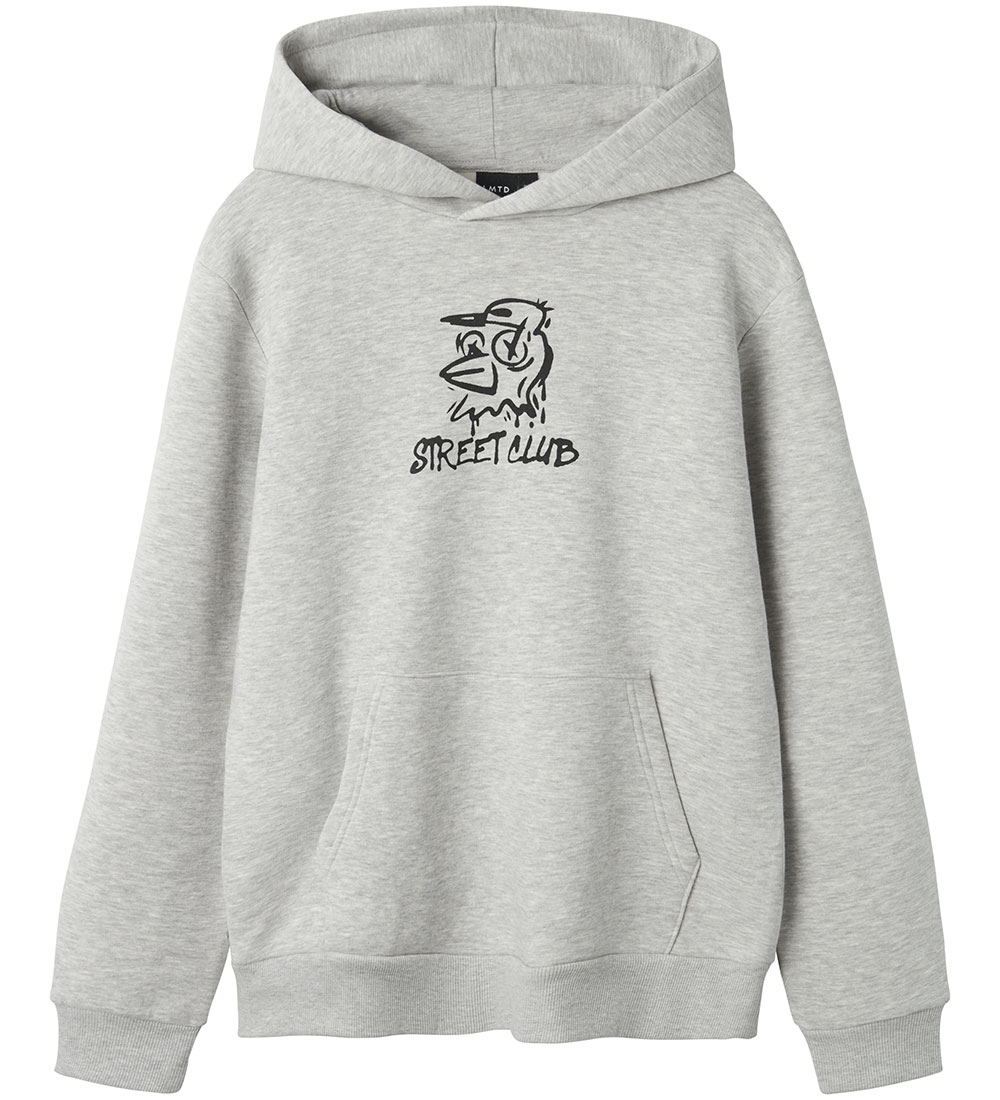 Sweat à Capuche LMTD - NlmByc - Light Grey Melange av. Imprimé