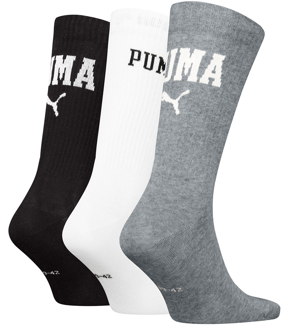 Puma Sokkar - 3 Pakki - Regular Crew - Grátt/Hvítt/Svart