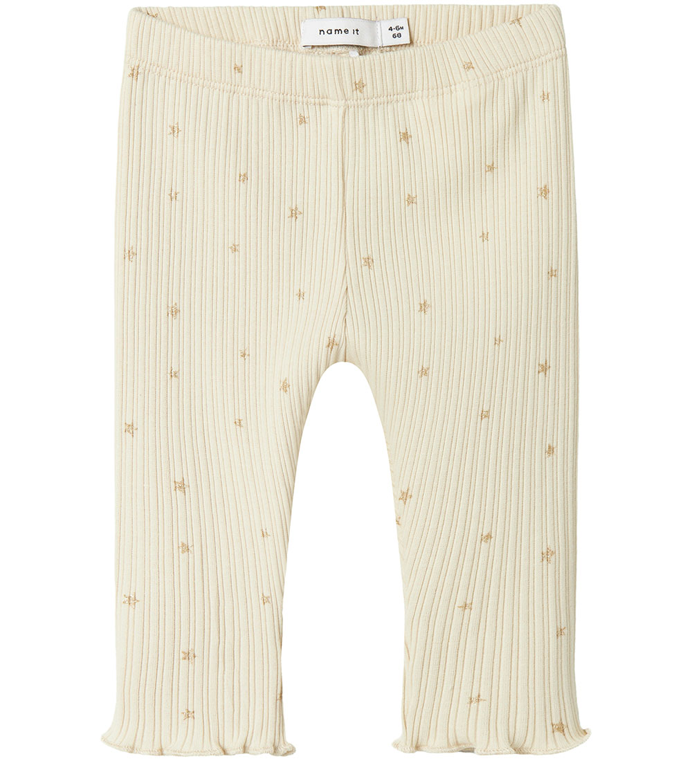 Name It Leggings - Rib - NbfRoyanna - Summer Sand w. Stars
