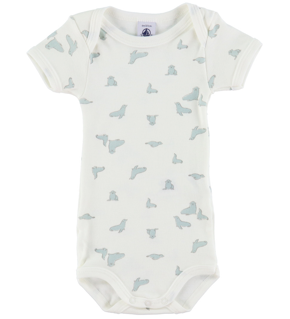 Petit Bateau Romper k/æ - 3-pack - Wit/Blauw Gestreept