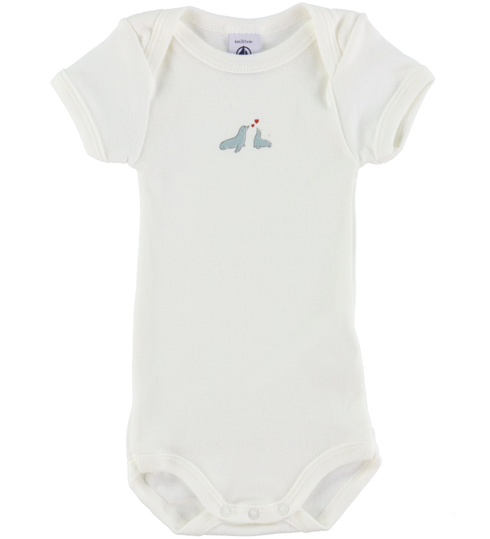 Petit Bateau Romper k/æ - 3-pack - Wit/Blauw Gestreept