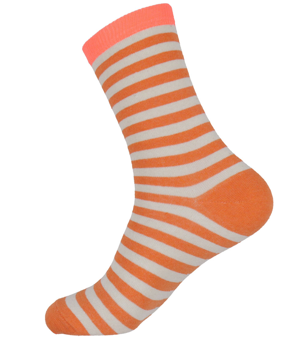 Mads Nørgaard Socks - 2-Pack - Stripe Mix - Black/Tangerine