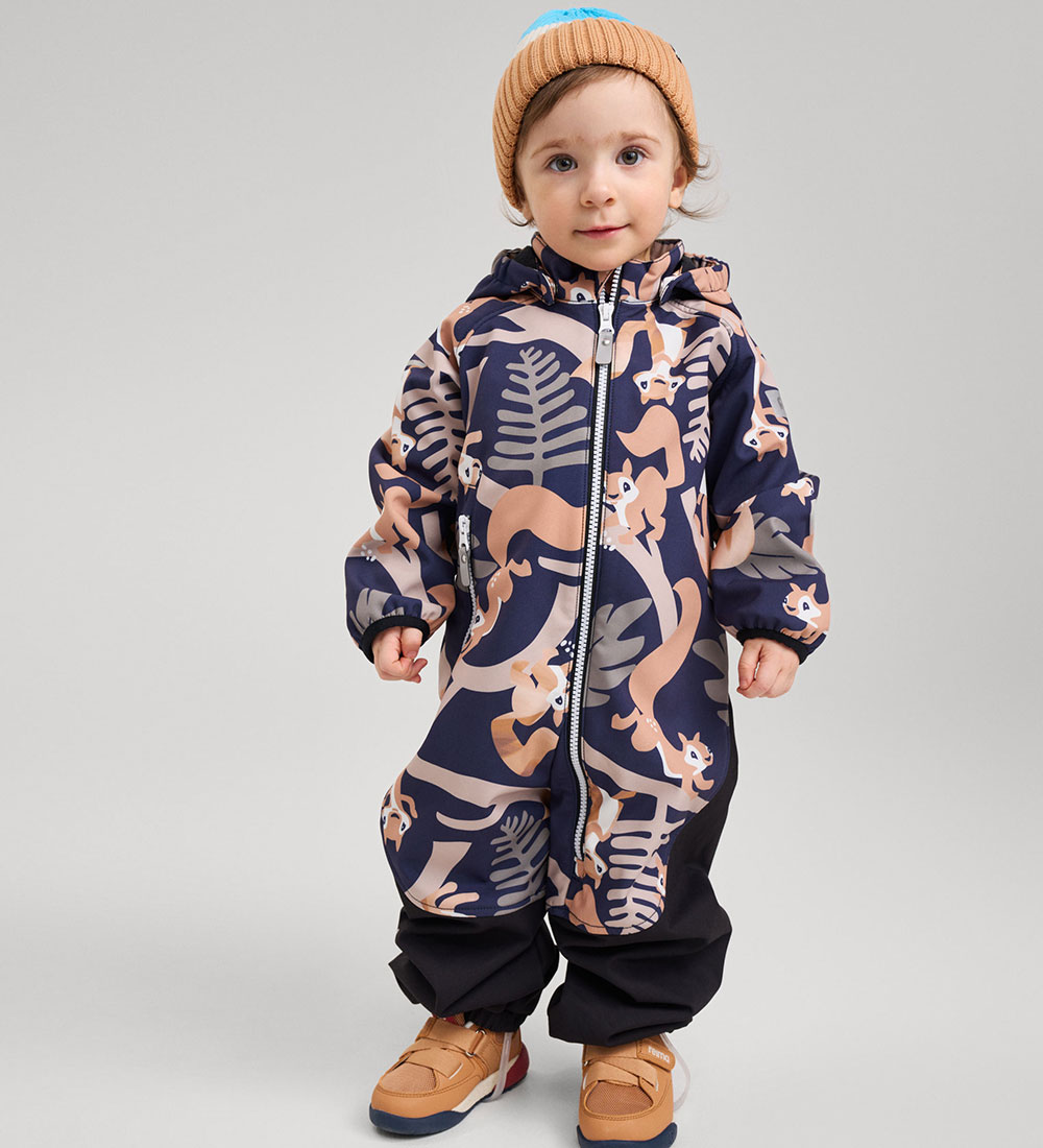 Reima Softshell Suit w. Fleece Lining - Mjosa - Navy w. Print