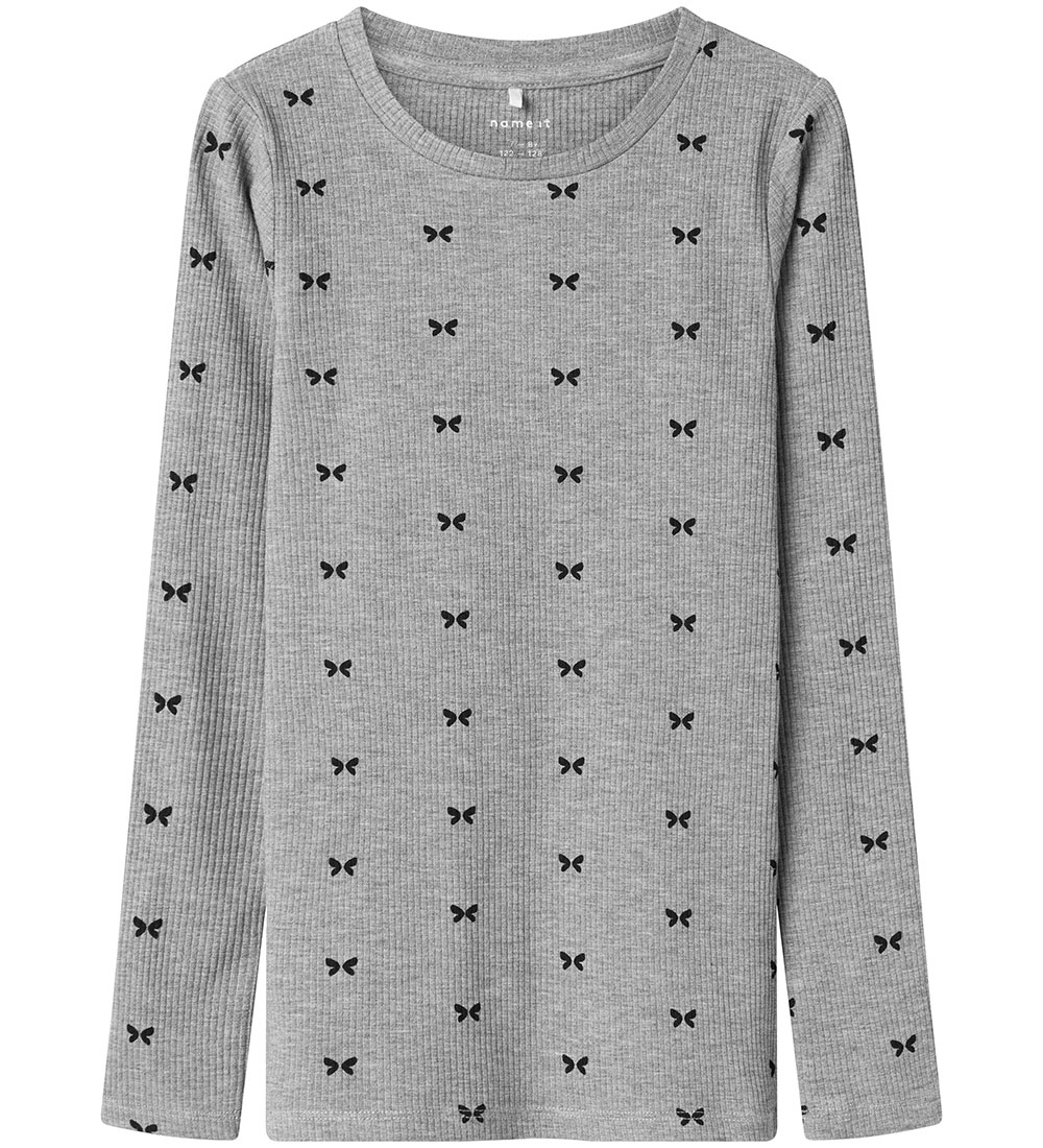 Name It Blouse - Rib - NkfDans - Grey Melange/Black w. Bows