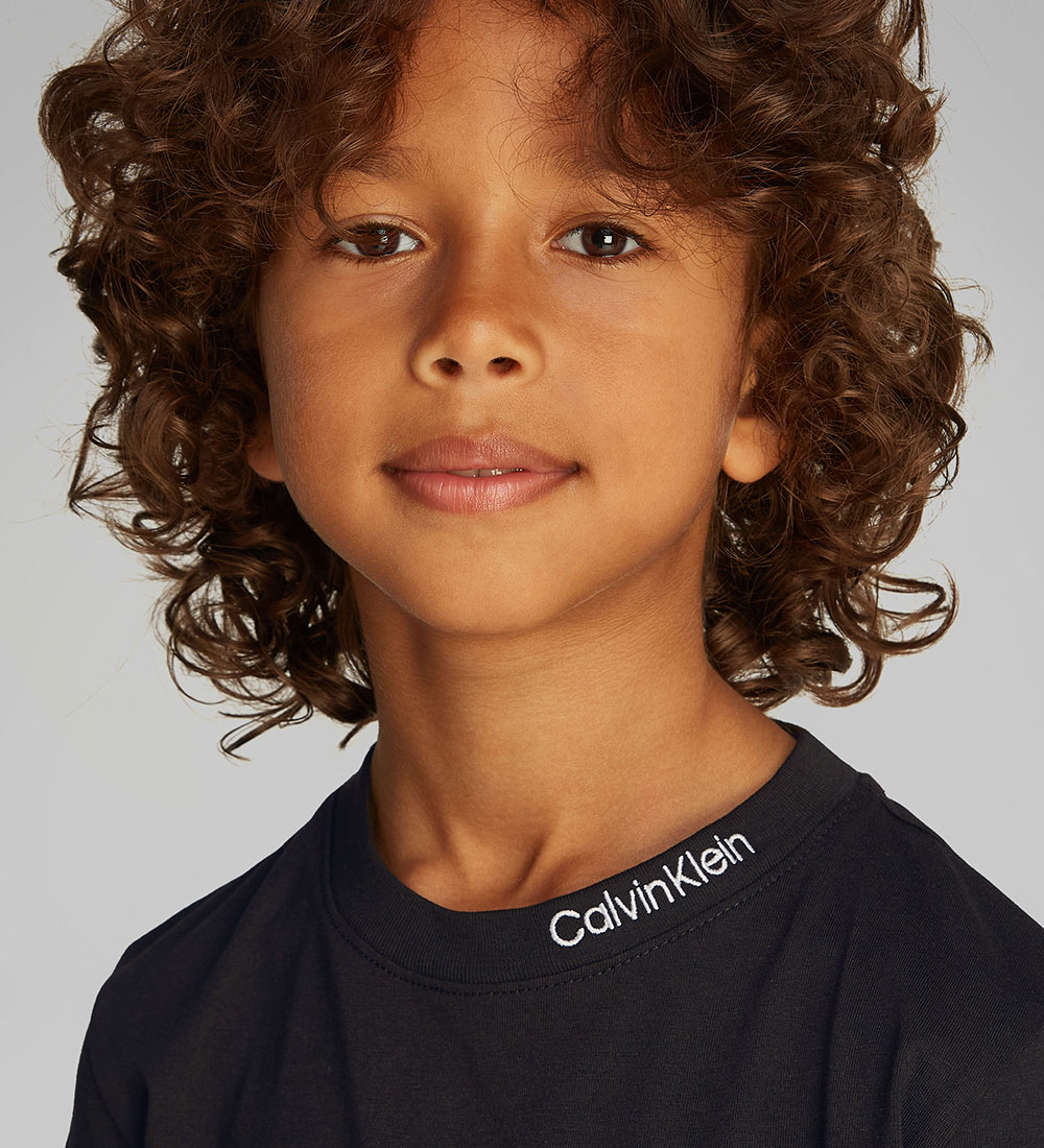 Calvin Klein T-shirt - 2-pack - Nackebroderi - Black/Bahama Gree