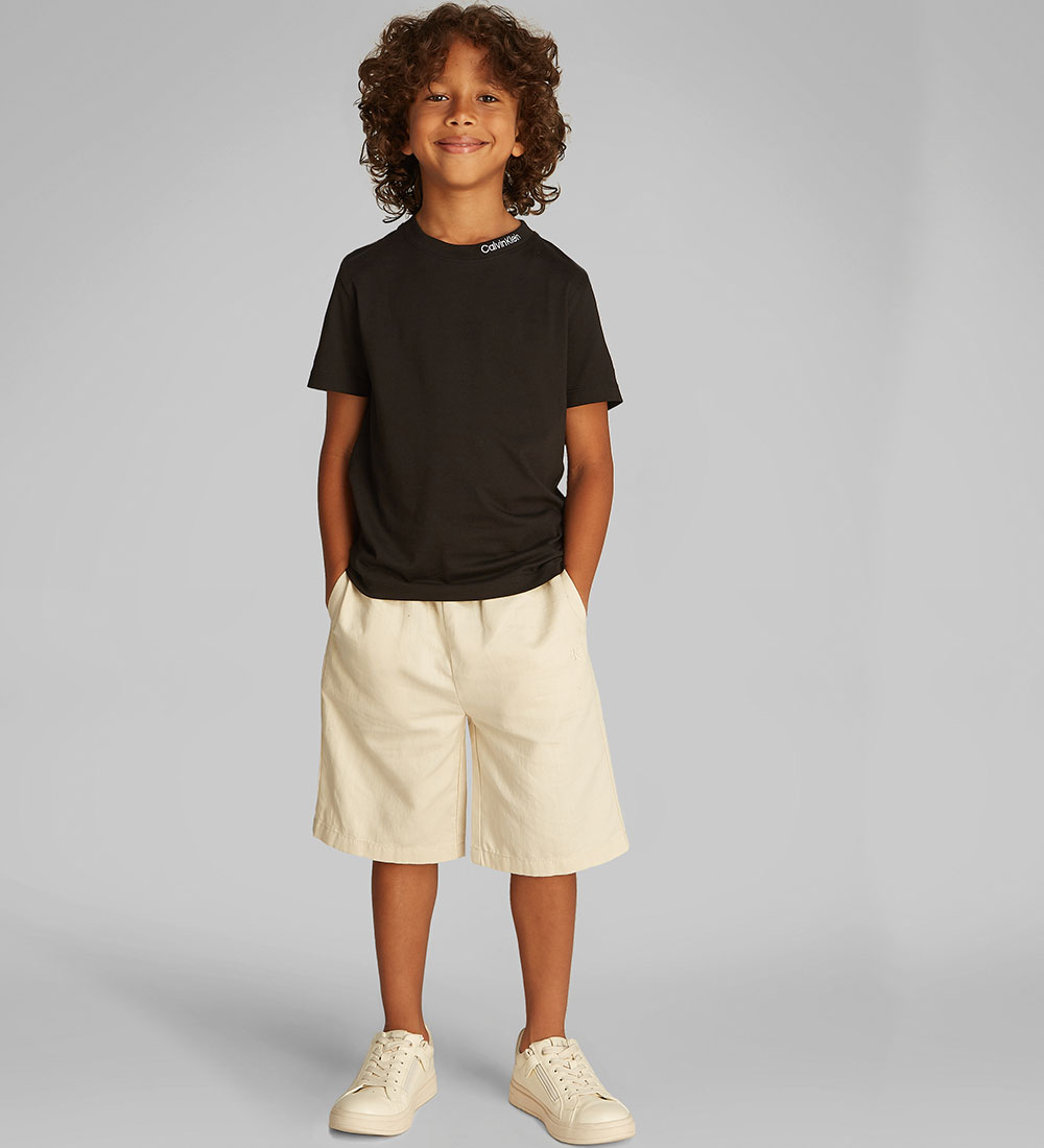 Calvin Klein T-shirt - 2-pack - Nackebroderi - Black/Bahama Gree