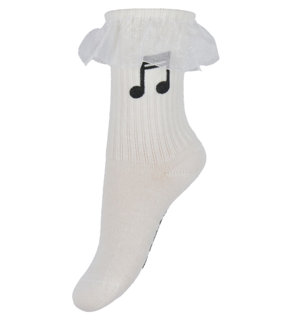 Mini Rodini Socks - Rib - Note Frill - White