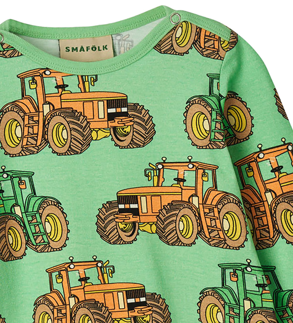 Småfolk Strampler - Mint Green Tee m. Traktoren