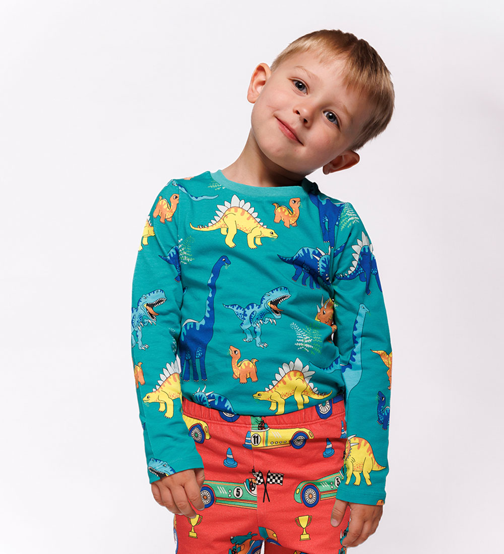 Blouse Småfolk - Teal av. Dinosaures