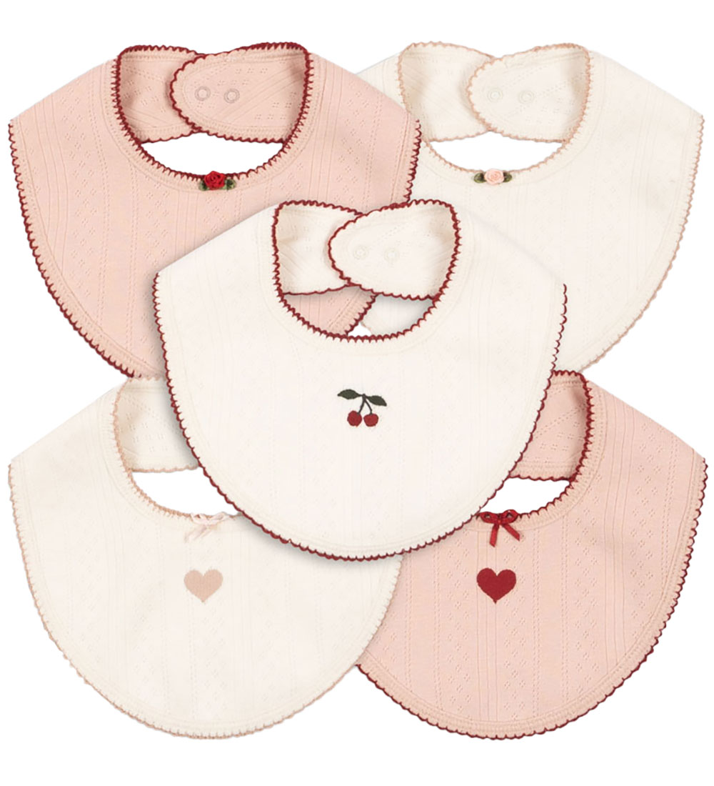 Konges Sløjd Teething Bib - 5-Pack - Minna - Rose/White Mix