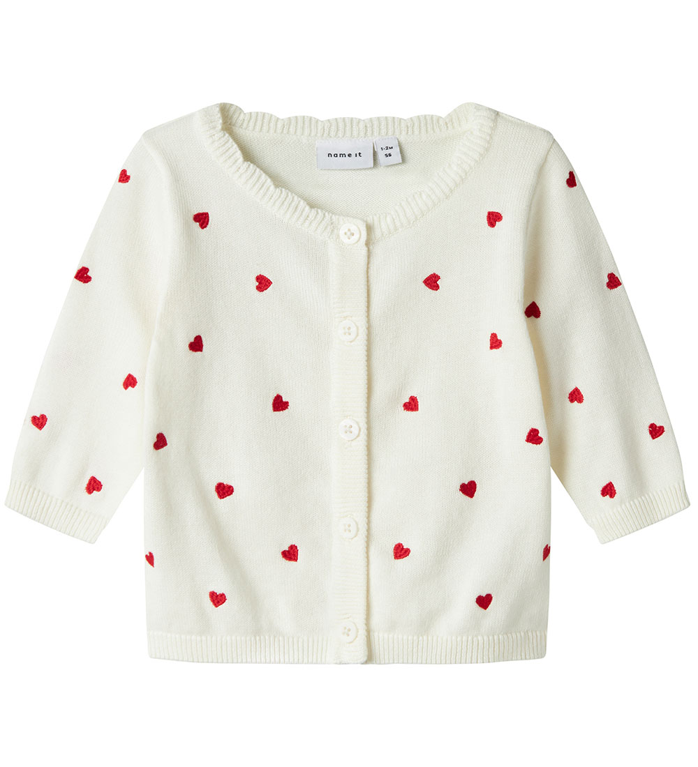 Name It Cardigan - Knitted - NbfFisilly - Cloud Dancer w. Hearts