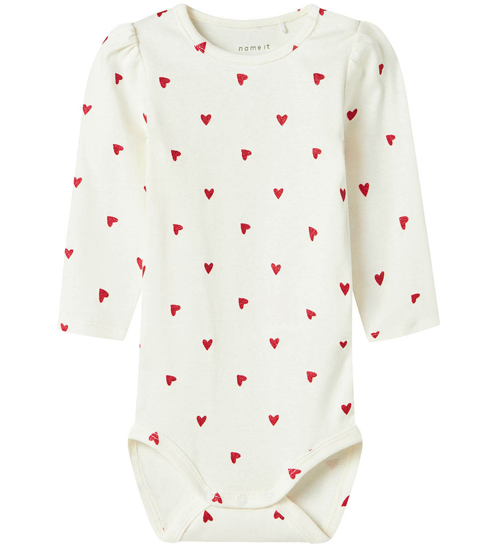 Name It Bodysuit L/Æ - NbfDheart - Cloud Dancer w. Hearts