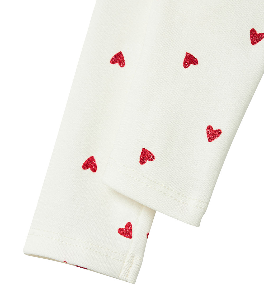 Name It Leggings - NbfDheart - Cloud Dancer w. Hearts