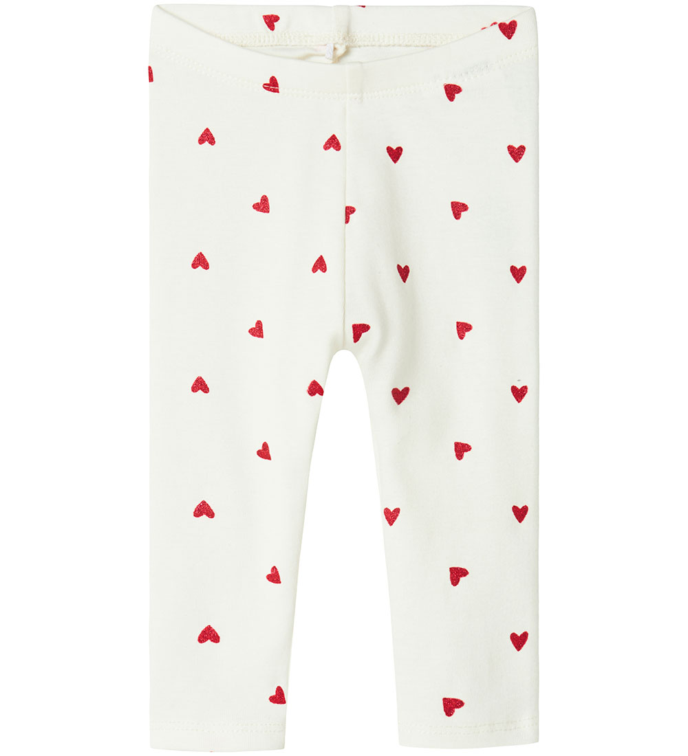 Name It Leggings - NbfDheart - Cloud Dancer w. Hearts