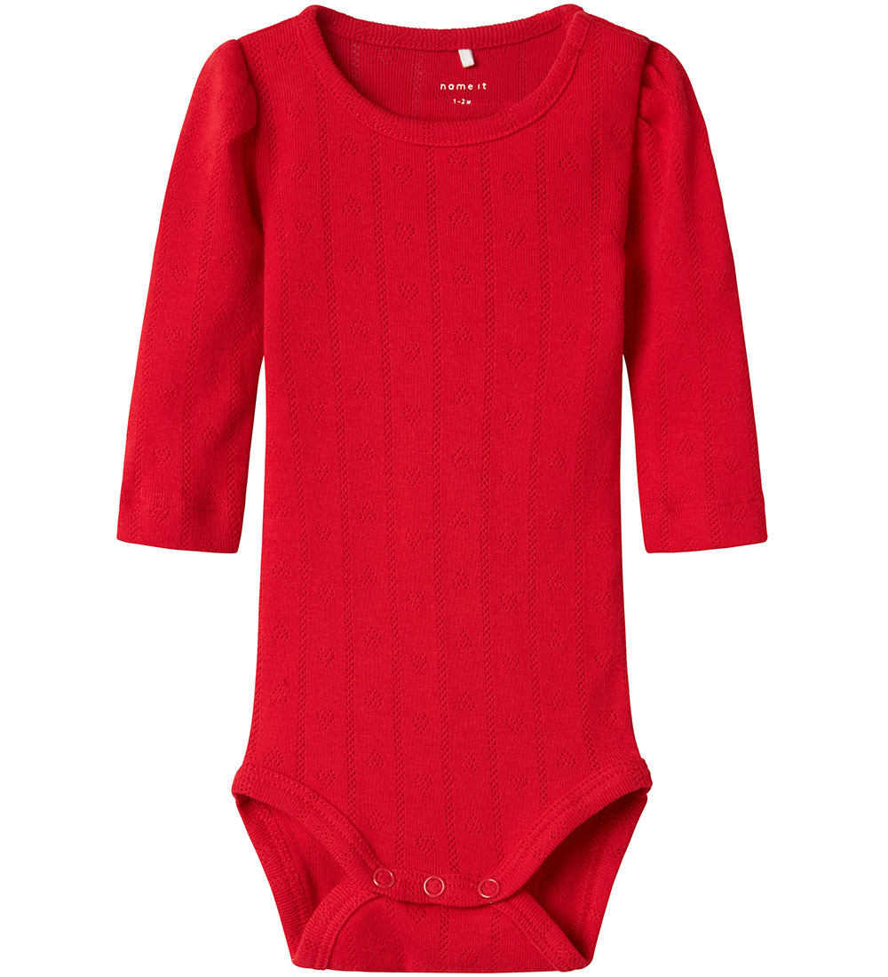 Name It Bodysuit L/æ - NbfDagnes - Chinese Red w. Pointelle