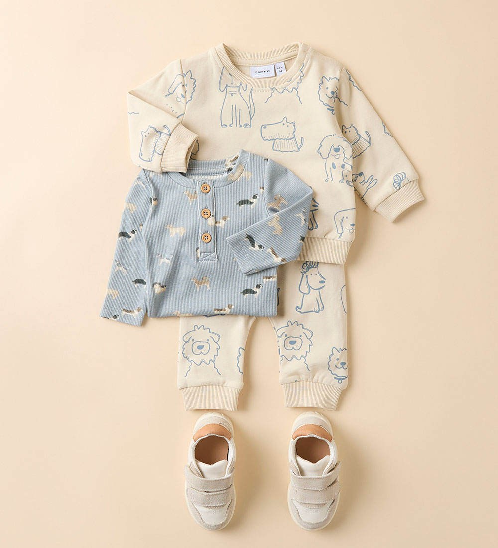 Name It Bodysuit L/æ - Rib - NbmBark - Quarry w. Dogs