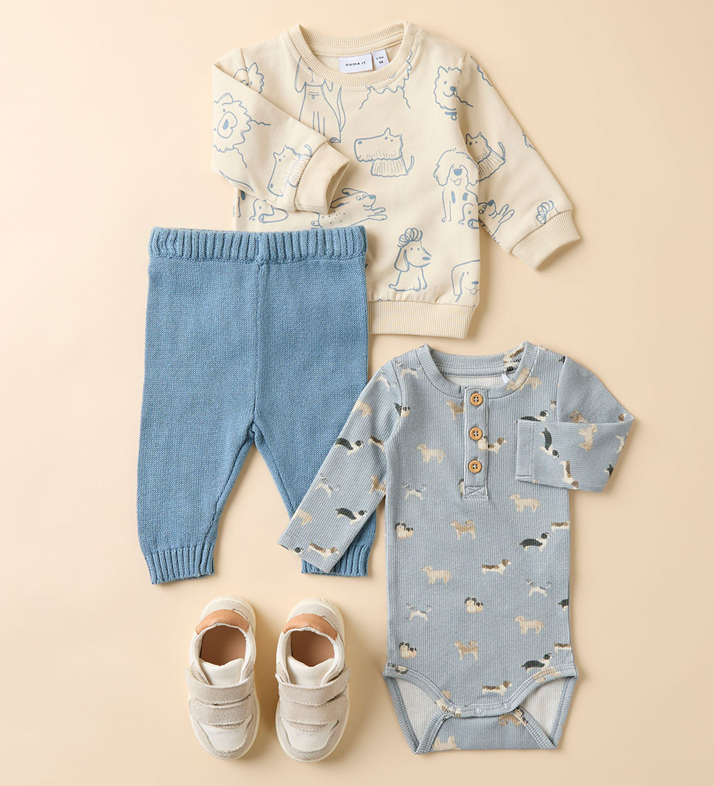 Name It Bodysuit L/æ - Rib - NbmBark - Quarry w. Dogs