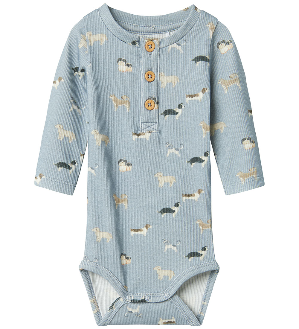Name It Bodysuit L/æ - Rib - NbmBark - Quarry w. Dogs