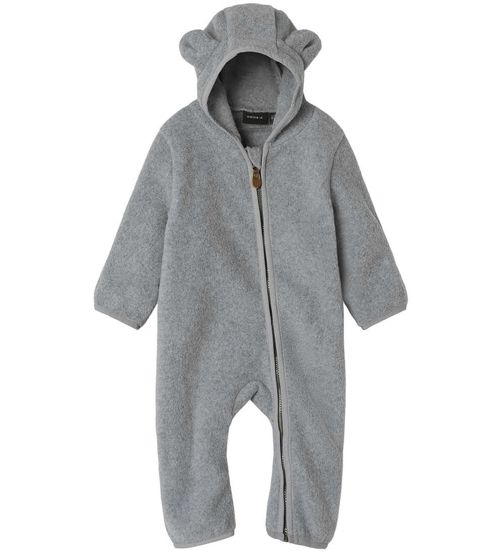 Name It Fleece Suit - NbnMeeko - Grey Melange w. Ears
