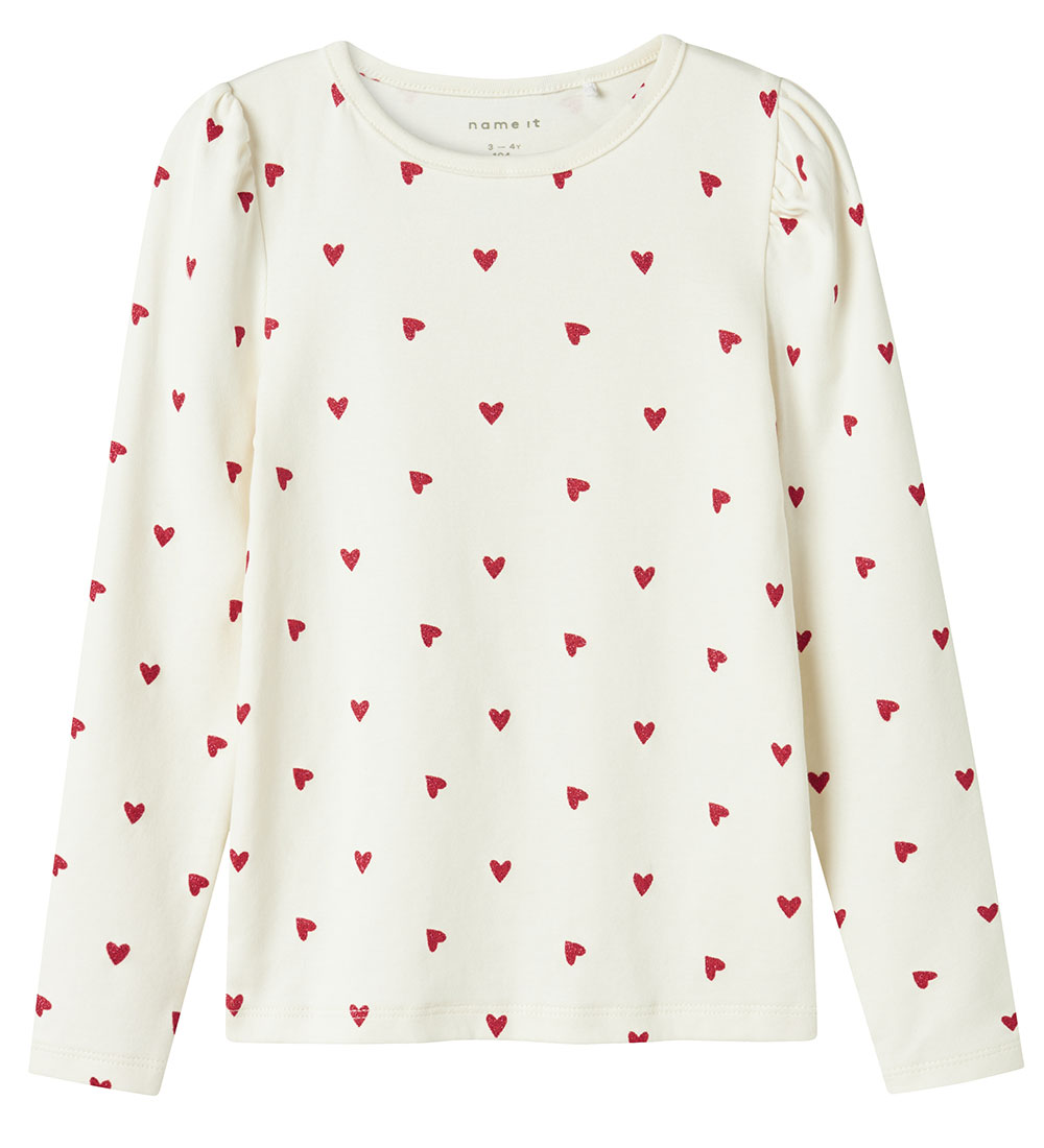 Name It Blouse - NmfDheart - Cloud Dancer w. Hearts