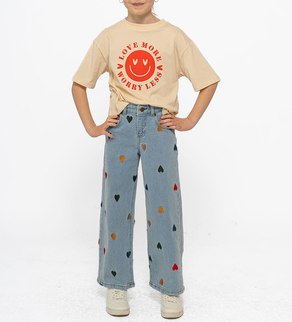 The New Jeans - TnNessa - Wide - Light Blue Denim w. Hearts