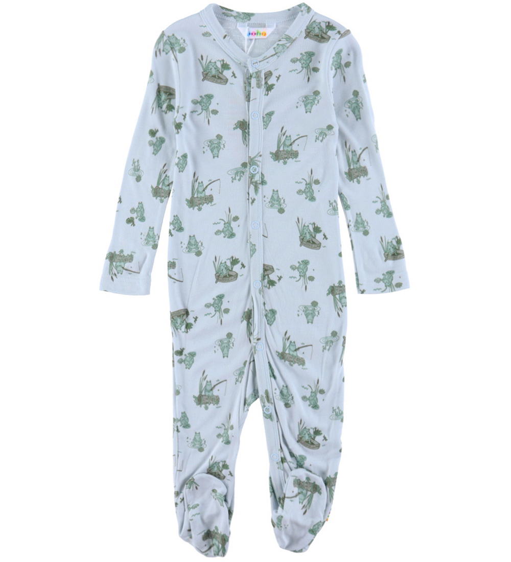 Joha Jumpsuit w. Feet - Bamboo - Light Blue w. Seeds