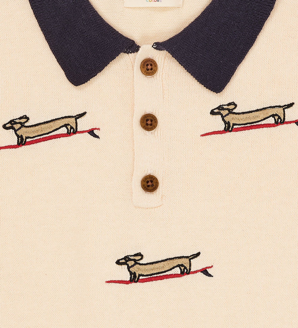 Copenhagen Colors Polo - Stickad - Cream/Marinblå Komb