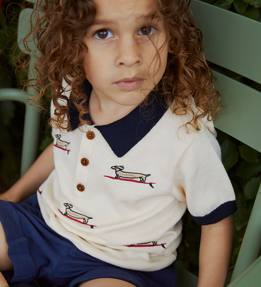Copenhagen Colors Polo - Stickad - Cream/Marinblå Komb
