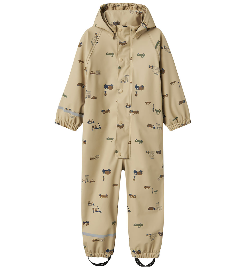 Name It Rainsuit w. Fleece - PU - NmmDry10 - White Pepper/Small