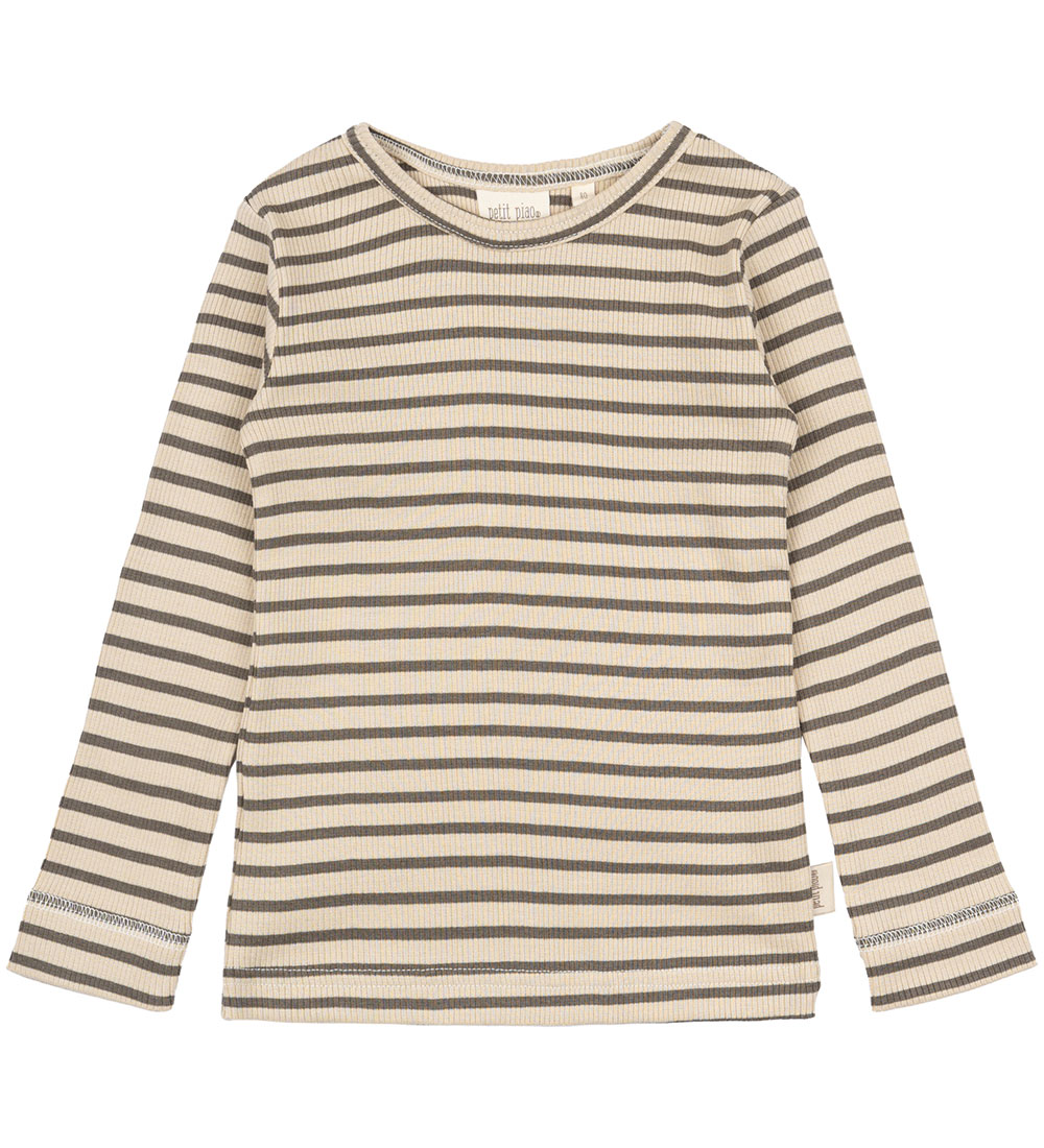 Petit Piao Blússa - Rib - Modal - Jörð Brown/Dark Off White