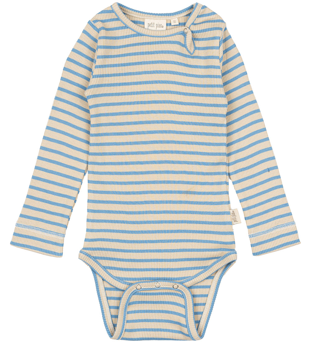 Petit Piao Bodysuit l/s - Rib - Modal - Allure Blue/Dark Off Whi