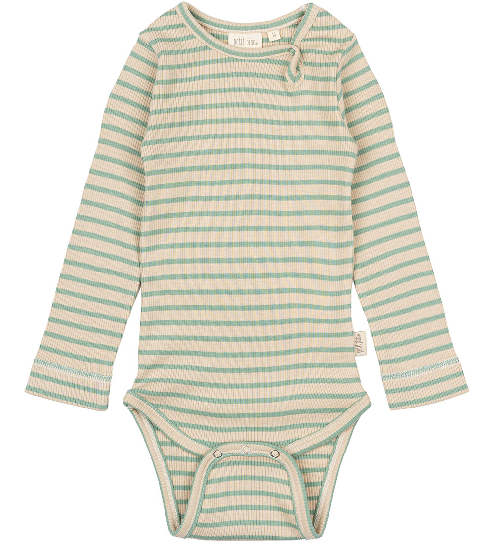 Petit Piao Bodysuit l/s - Rib - Modal - Granite Green/Dark Off W