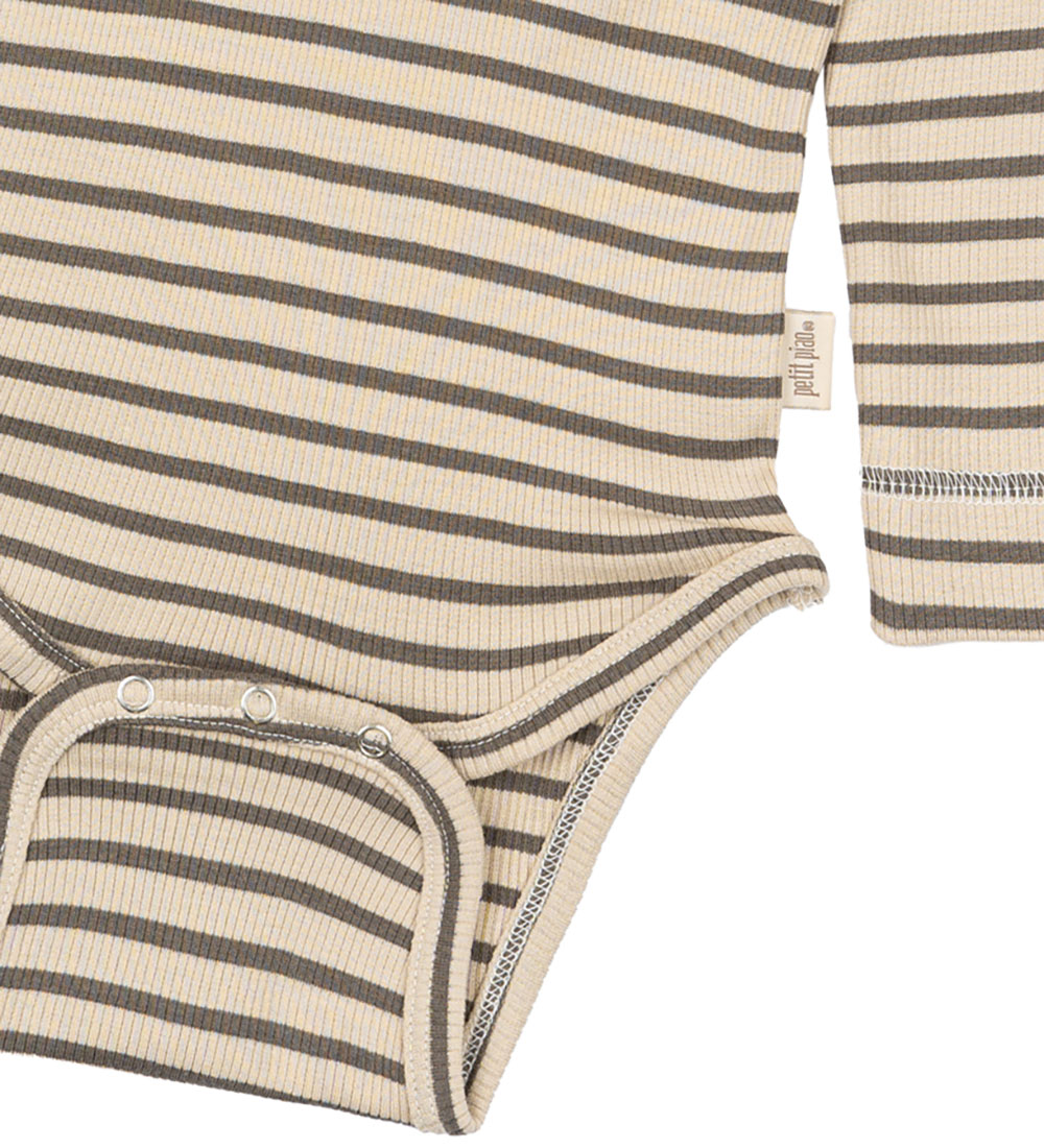 Petit Piao Bodysuit l/s - Rib - Modal - Earth Brown/Dark Off Whi