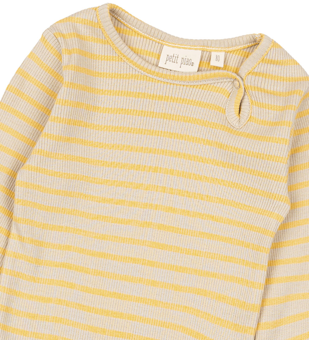Petit Piao Bodysuit l/s - Rib - Modal - Yellow Sun/Dark Off Whit
