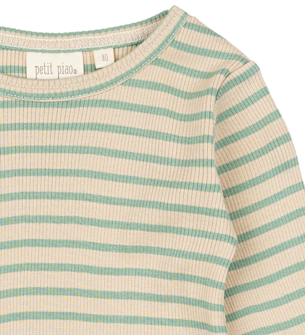 Petit Piao Bluse - Rib - Modal - Granit Green/Dark Off White
