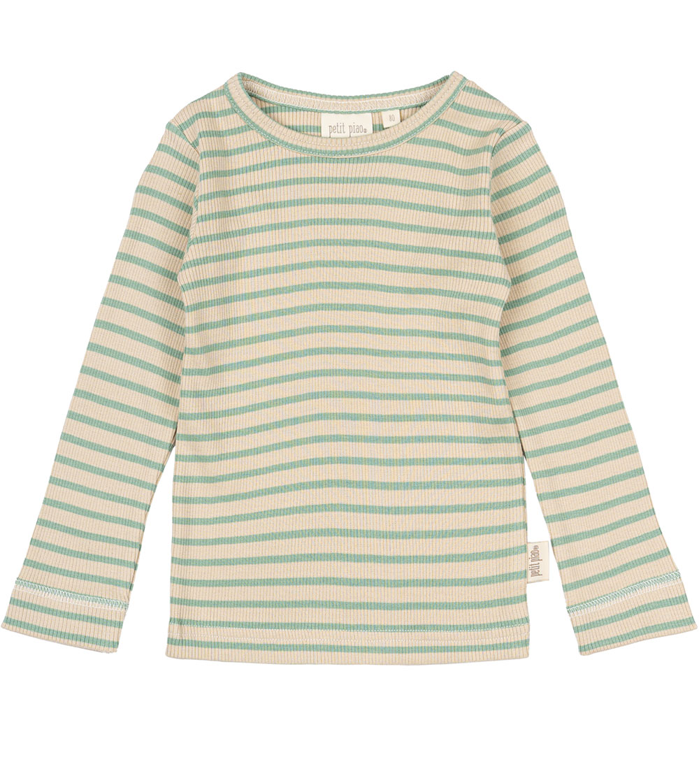 Petit Piao Bluse - Rib - Modal - Granit Green/Dark Off White