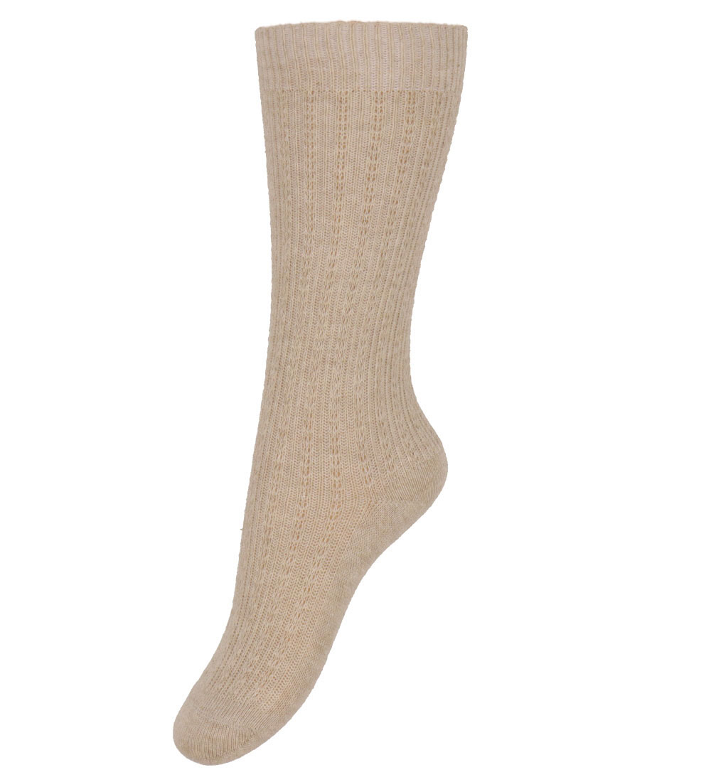 MP Knee-High Socks - Inger - Beige Melange w. Pointelle