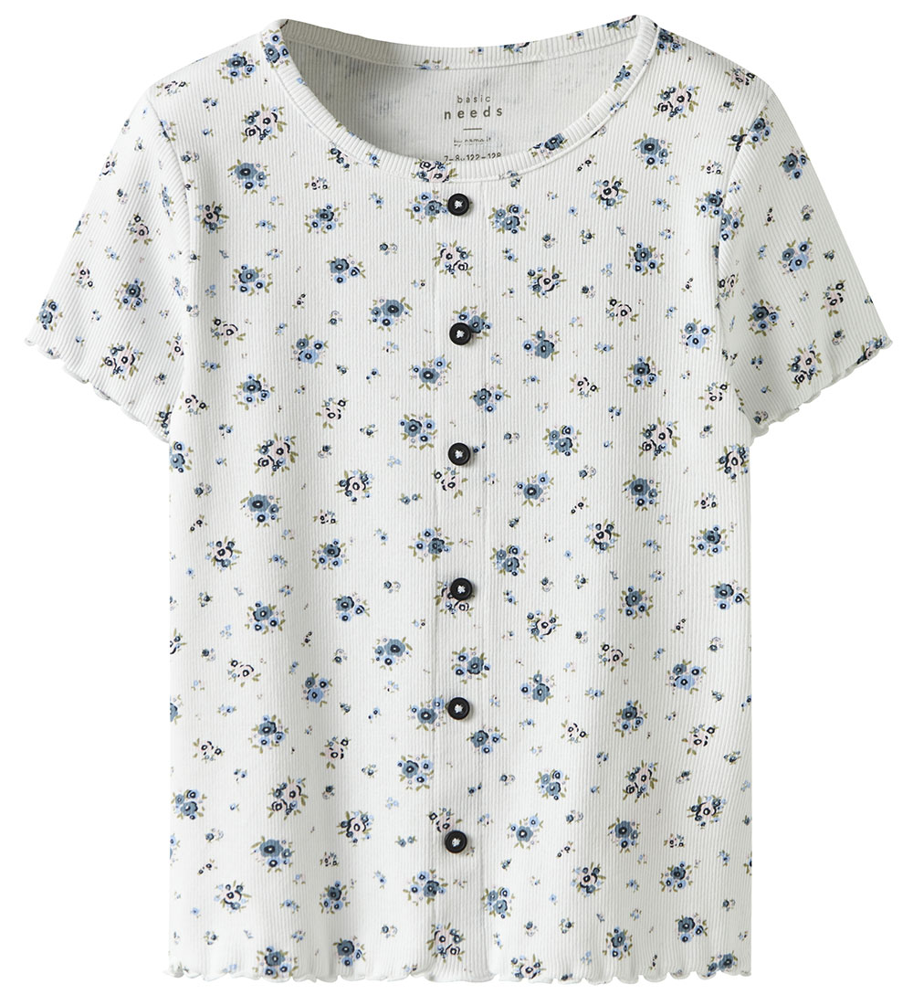 Name It T-shirt - Rib - NkfVemia - Bright White/Blommor
