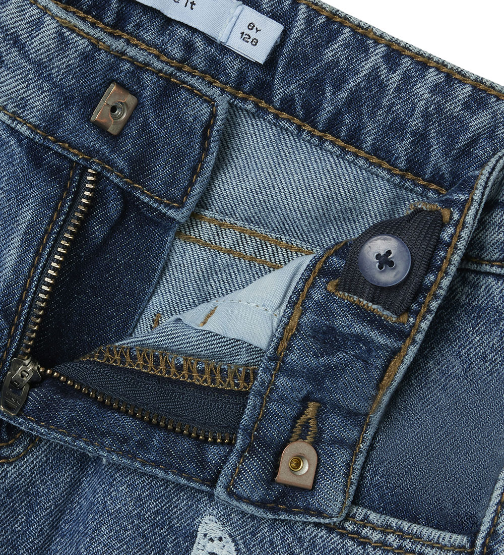 Name It Jeans - Wide - NkfBella - Medium+ Blue Denim/Embroidery