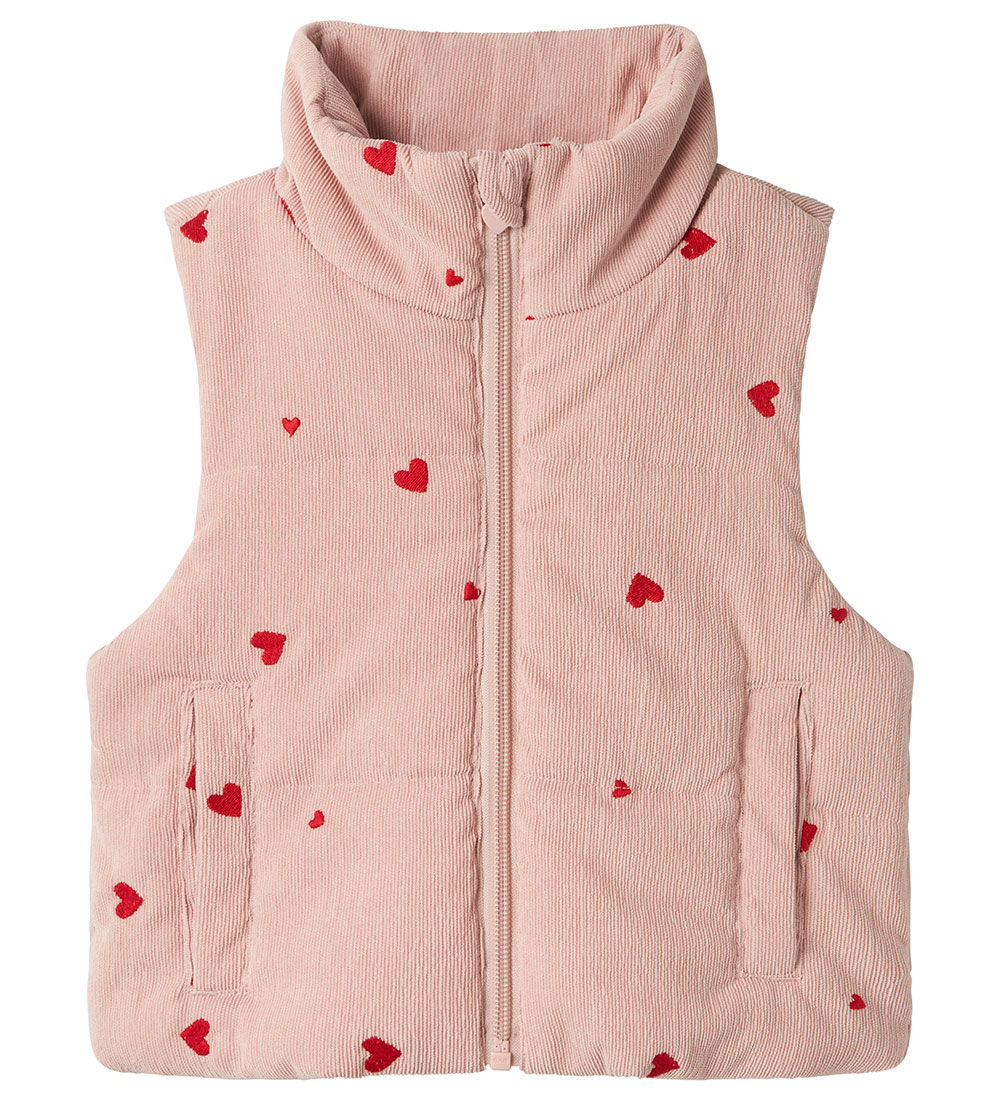 Name It Puffer Vest - Corduroy - NmfMimosa - Pale Mauve w. Heart